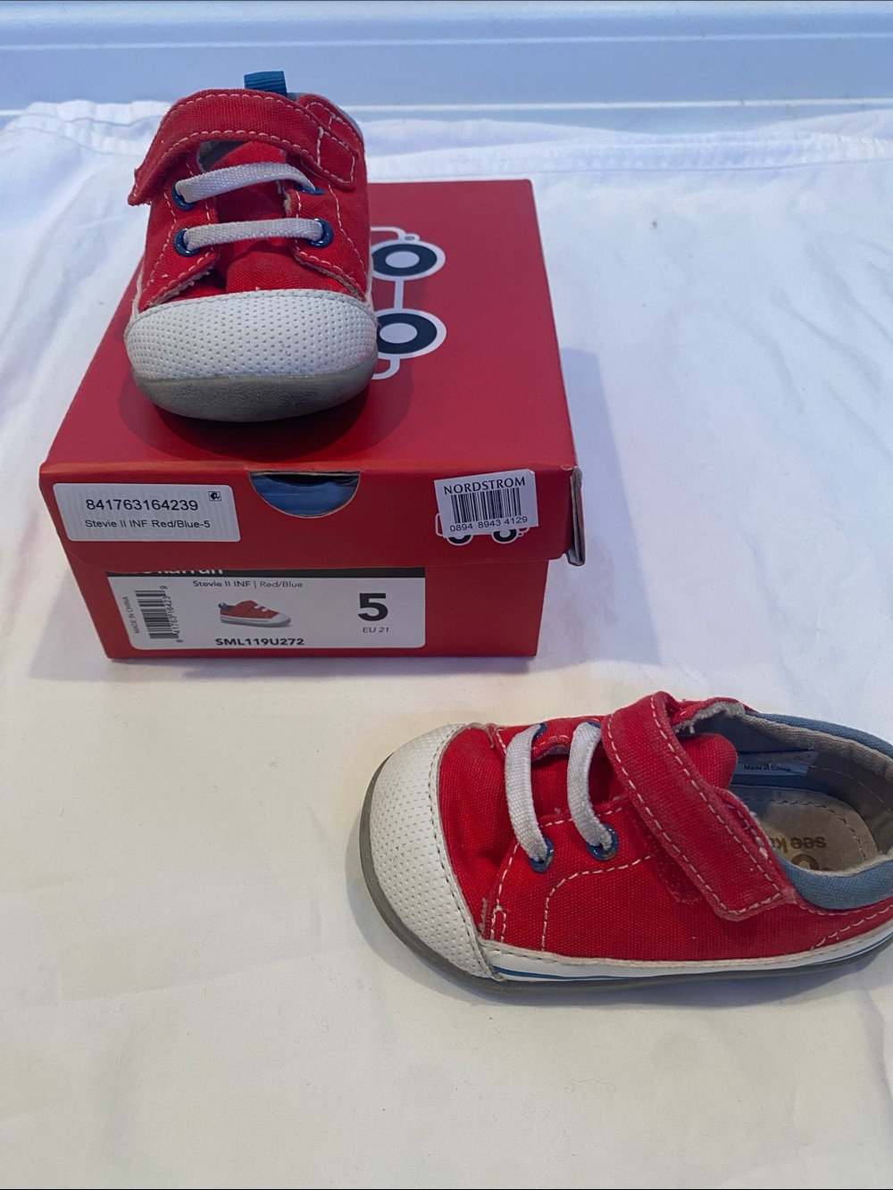 See Kai Run Stevie Red Canvas Kids Sneakers with White Toe